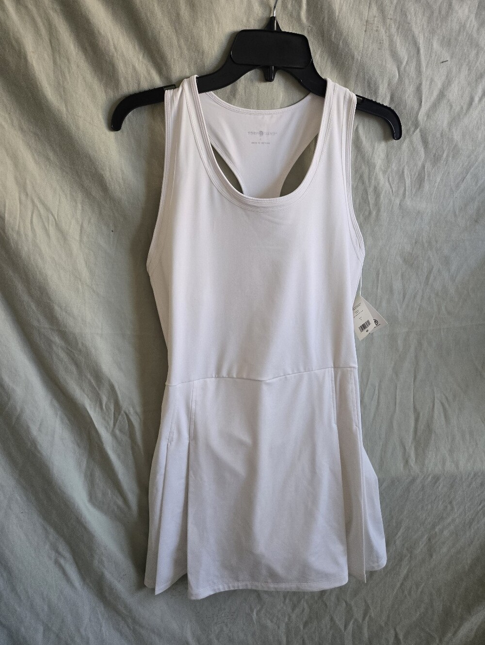 New Tory Burch White Performance Pleated Racerback Tennis Dress Size Large